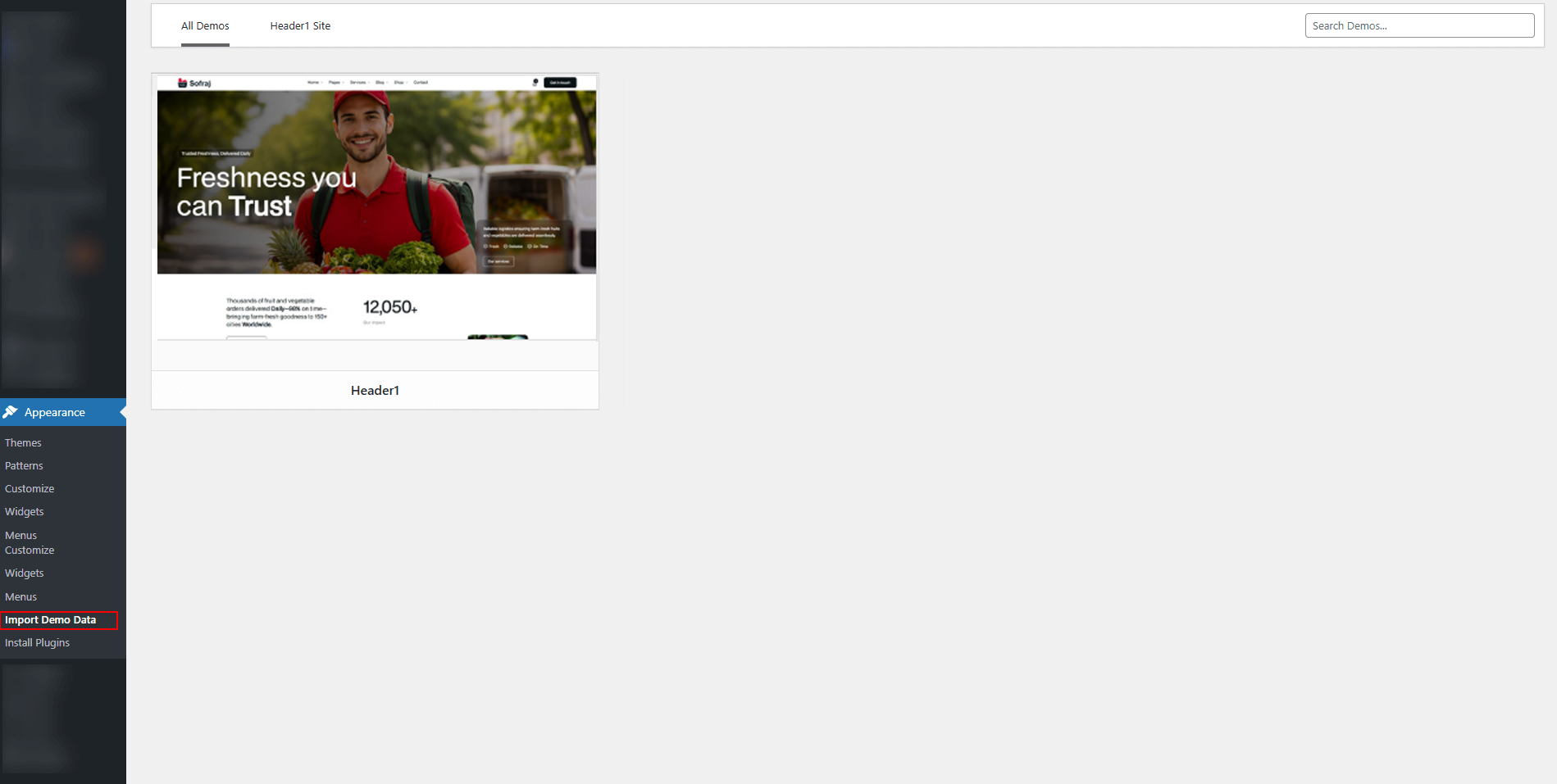Navigate to Import Demo Data page